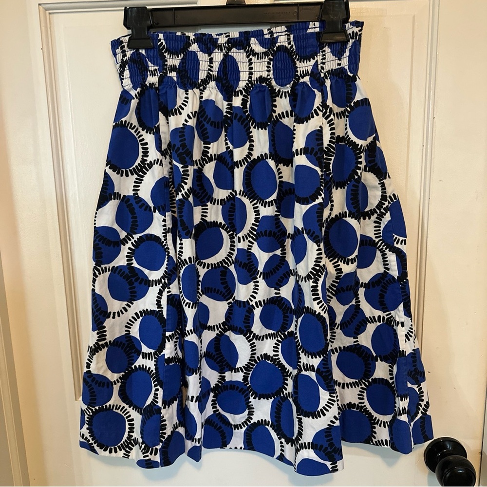 Kate Spade blue black a line midi skirt elastic waist Size 2 Geometric - Picture 6 of 12